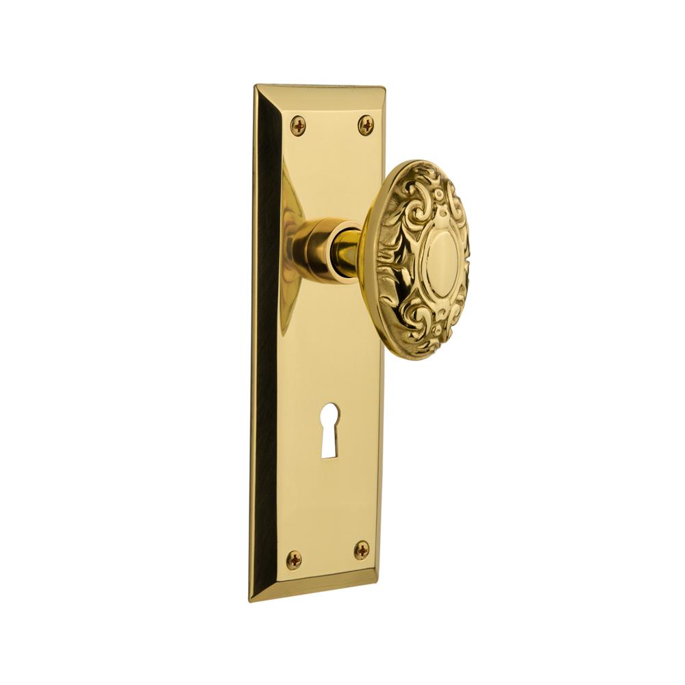 Nostalgic Warehouse NYKVIC Single Dummy Knob New York Plate with Victorian Knob and Keyhole in Unlacquered Brass